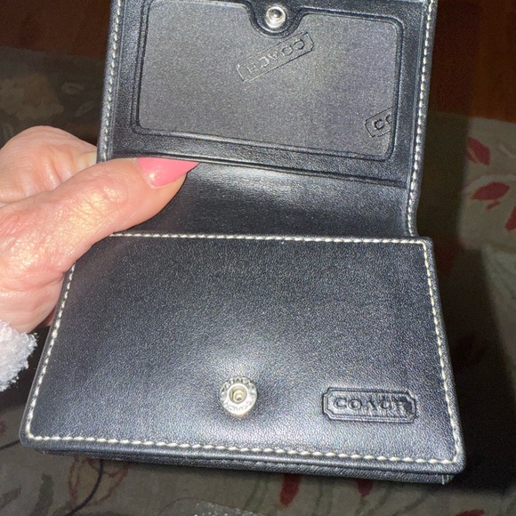 COACH Signature Hampton ID Business Card Case Black Canvas Leather EUC - Picture 5 of 7